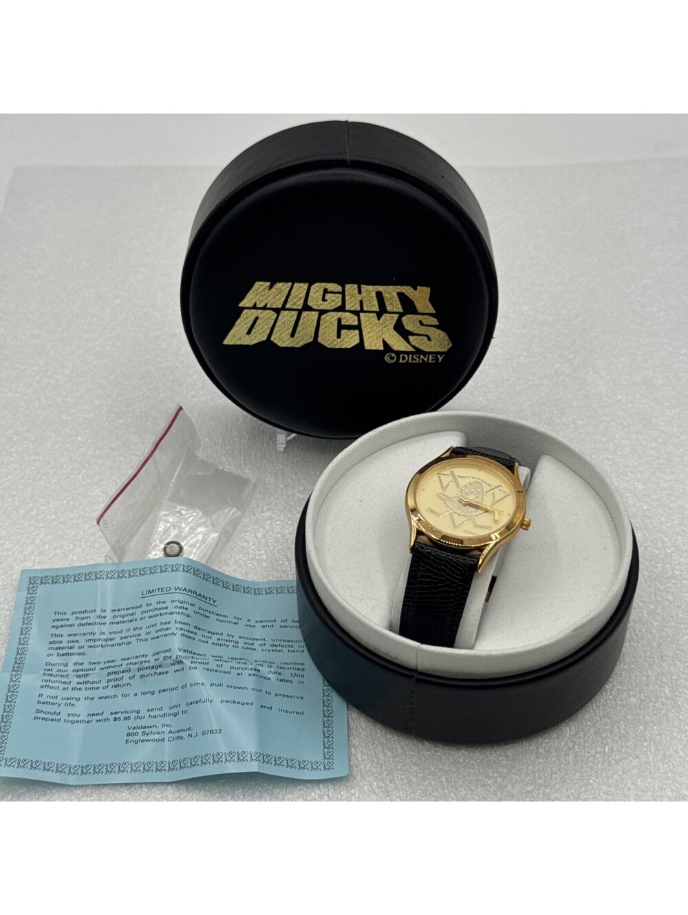 Disney Anaheim Mighty Ducks Watch Gold Face Brand New Vintage 1993 Black Case